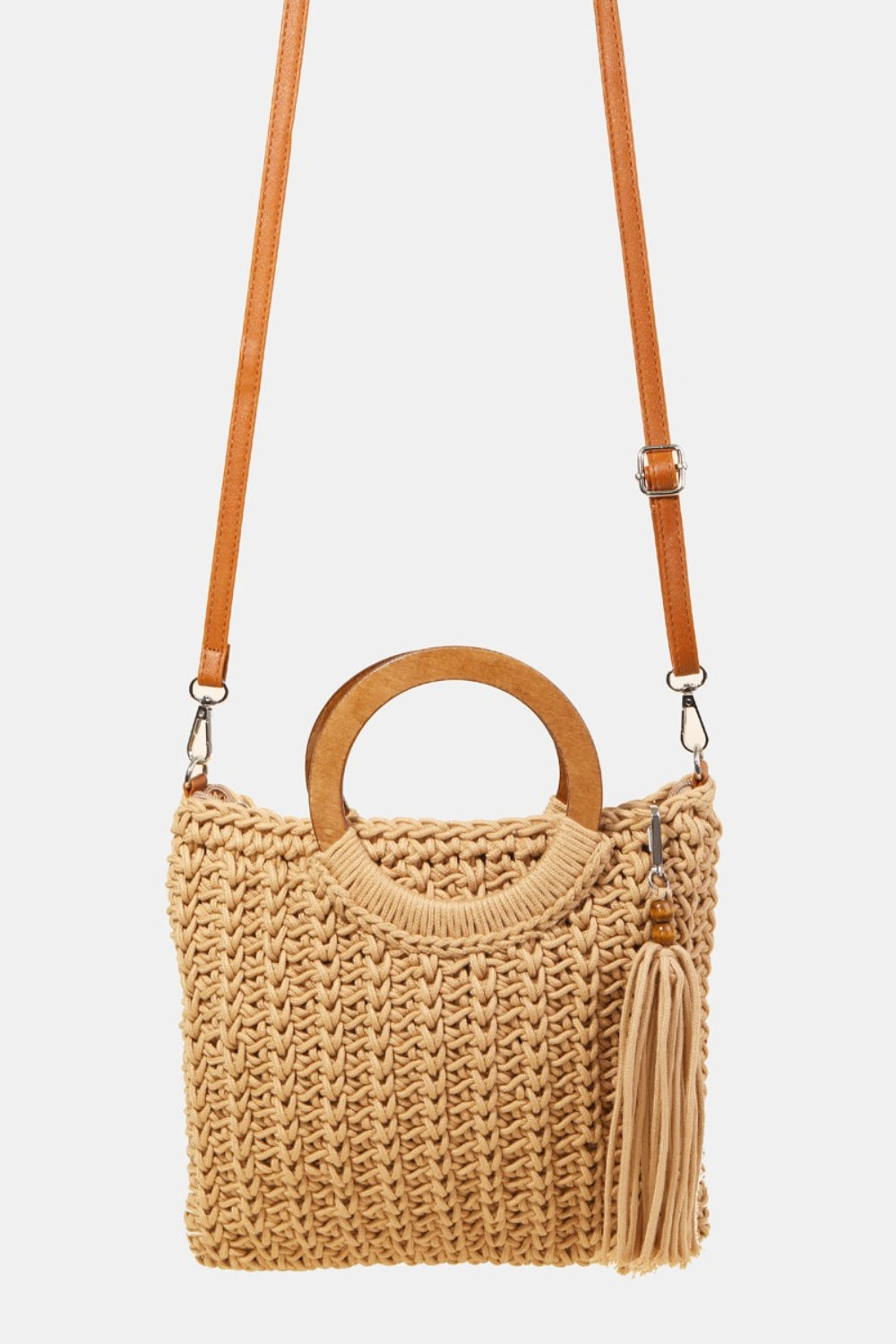 Fame Crochet Knit Convertible Tote Bag with Tassel