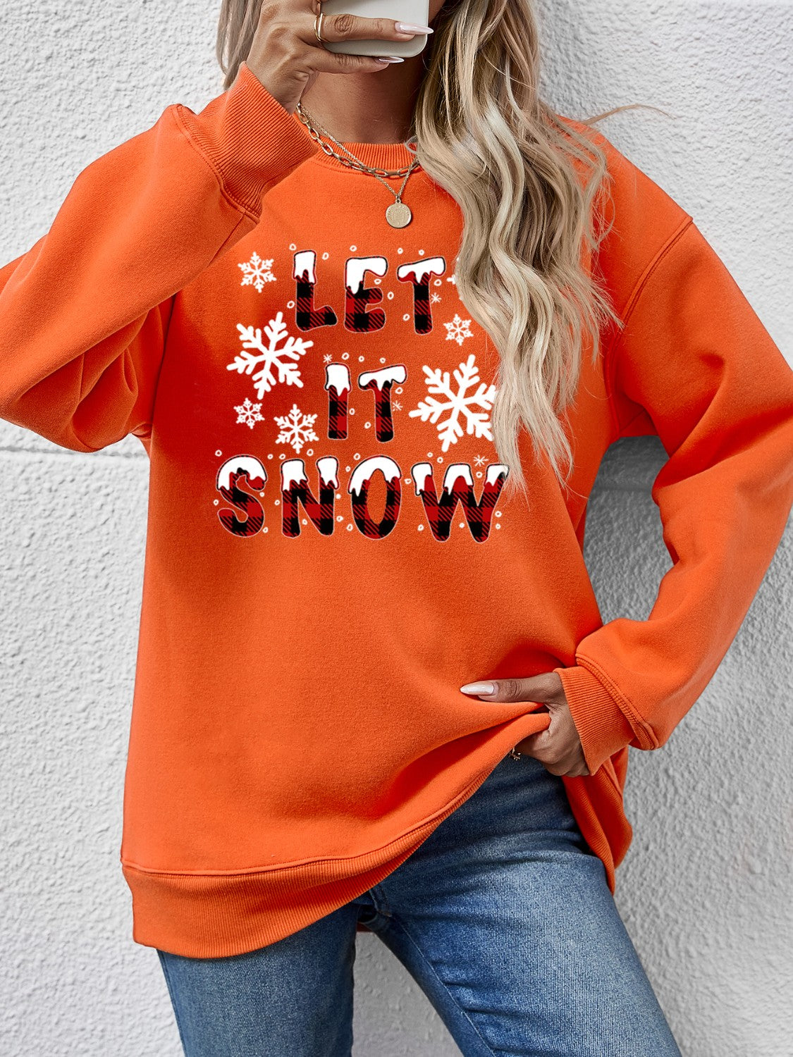 LET IT SNOW Round Neck Long Sleeve Sweatshirt