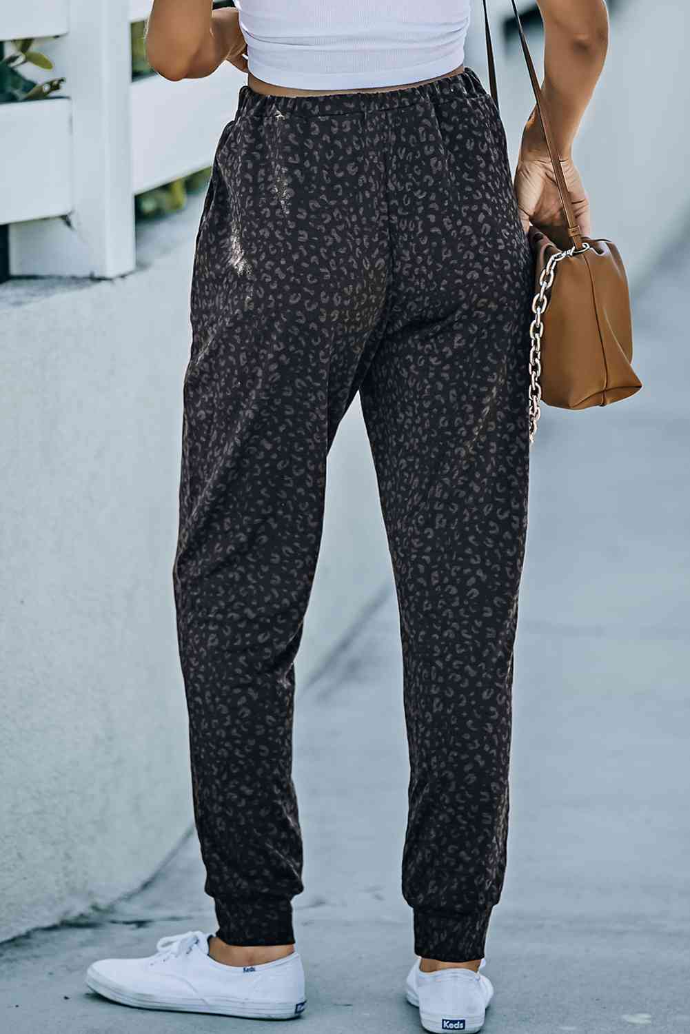 Double Take Leopard Print Joggers with Pockets