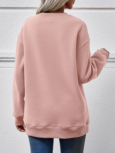 Letter Graphic Round Neck Long Sleeve Sweatshirt