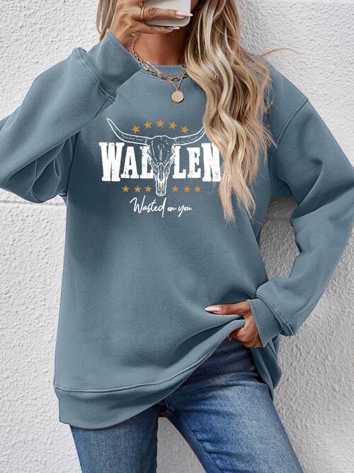 Graphic Round Neck Dropped Shoulder Sweatshirt