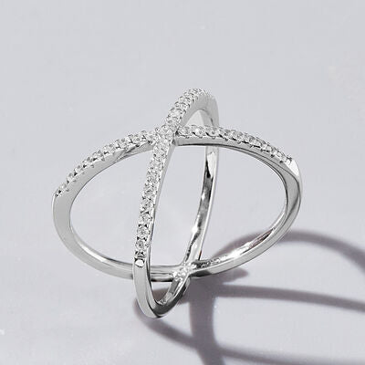 X Shape Inlaid Zircon 925 Sterling Silver Ring