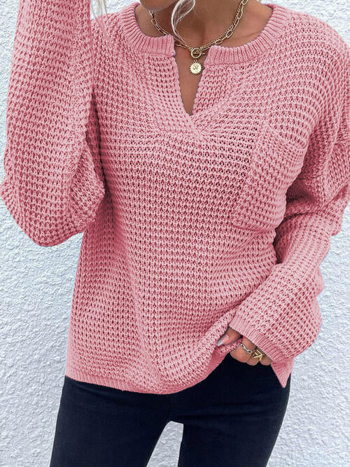 Notched Long Sleeve Sweater