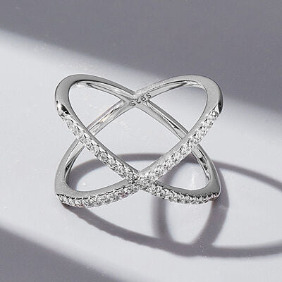 X Shape Inlaid Zircon 925 Sterling Silver Ring