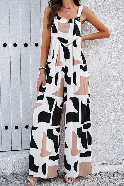 Printed Wide Strap Jumpsuit with Pockets